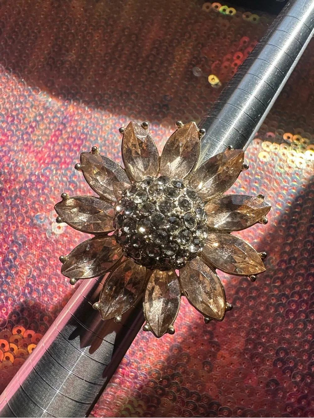 Sparkly Sunflower Rhinestone Cocktail Ring